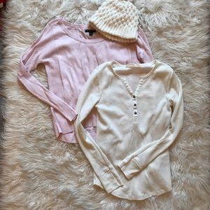 SWEATER BUNDLE! Cream Thermal, Pink Knit + Beanie